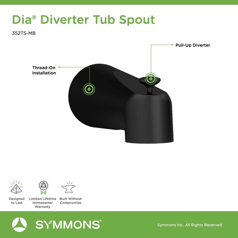 Symmons 352TS-MB Dia Diverter Tub Spout in Matte Black - Image 3